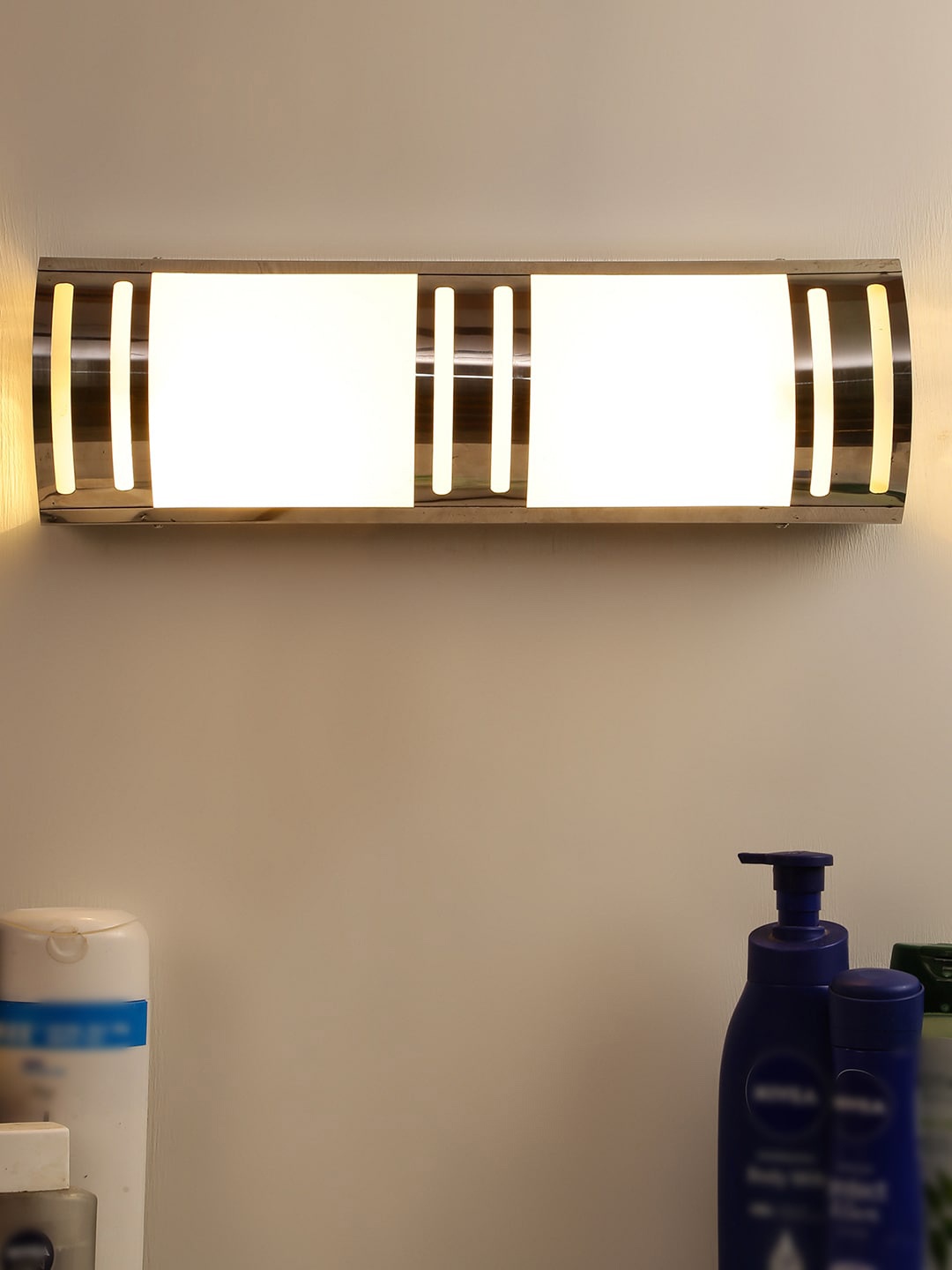

Devansh Off- White & Steel-Toned Solid Frosted Glass Bathroom Light