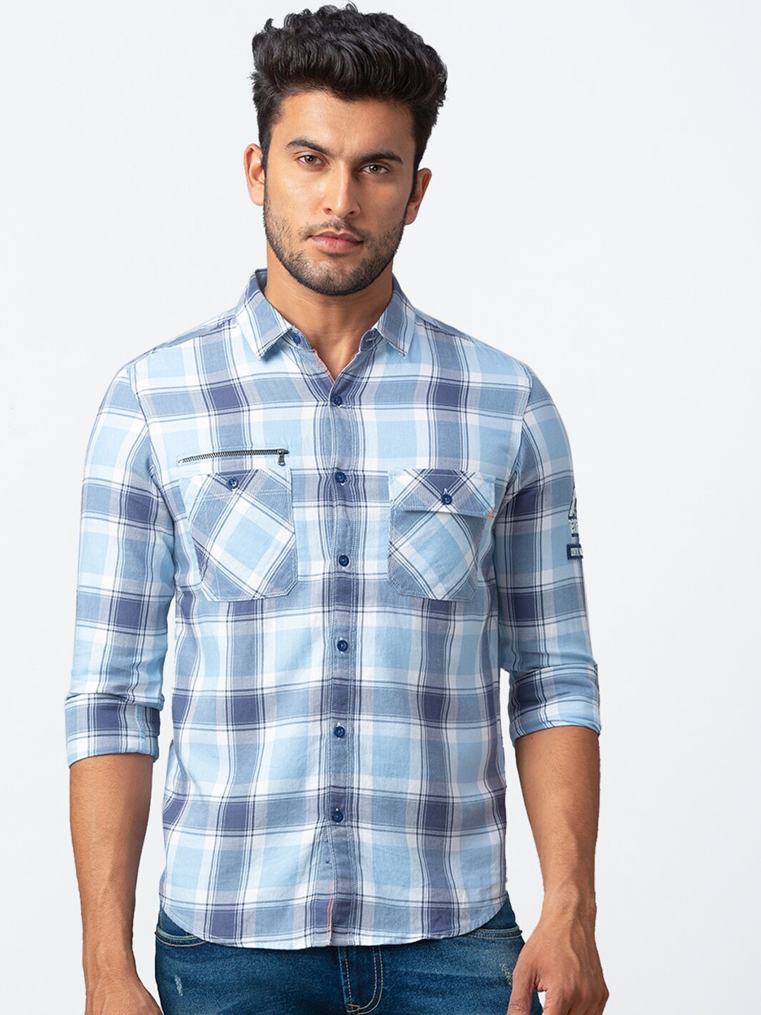 

SPYKAR Men Blue Slim Fit Checked Casual Shirt