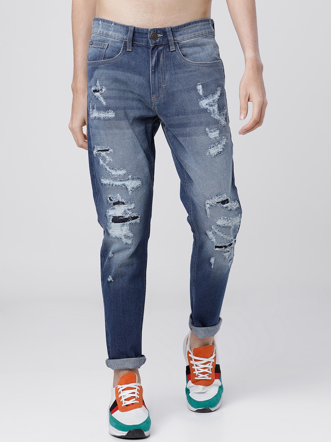 HIGHLANDER Men Blue Tapered Fit Mid-Rise Highly Distressed Jeans