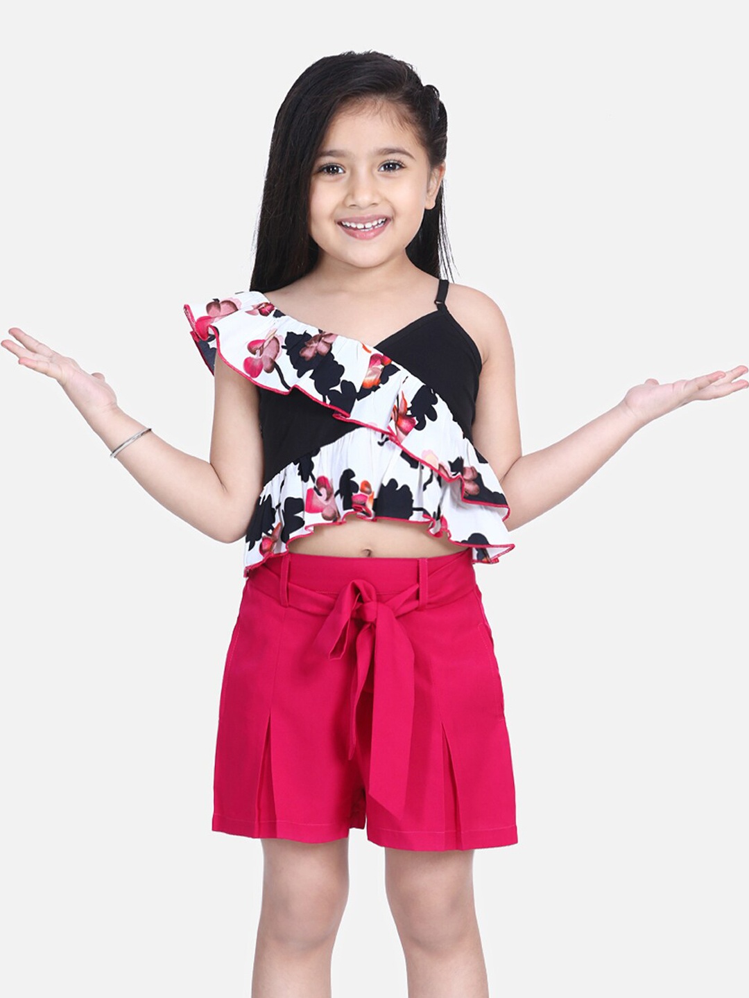 Naughty Ninos Girls Black & White Printed Top with Shorts