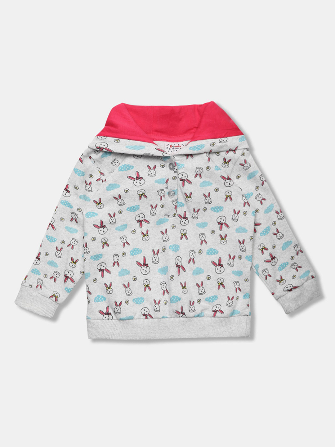 

Donuts Girls Grey Melange Printed Hooded Sweatshirt