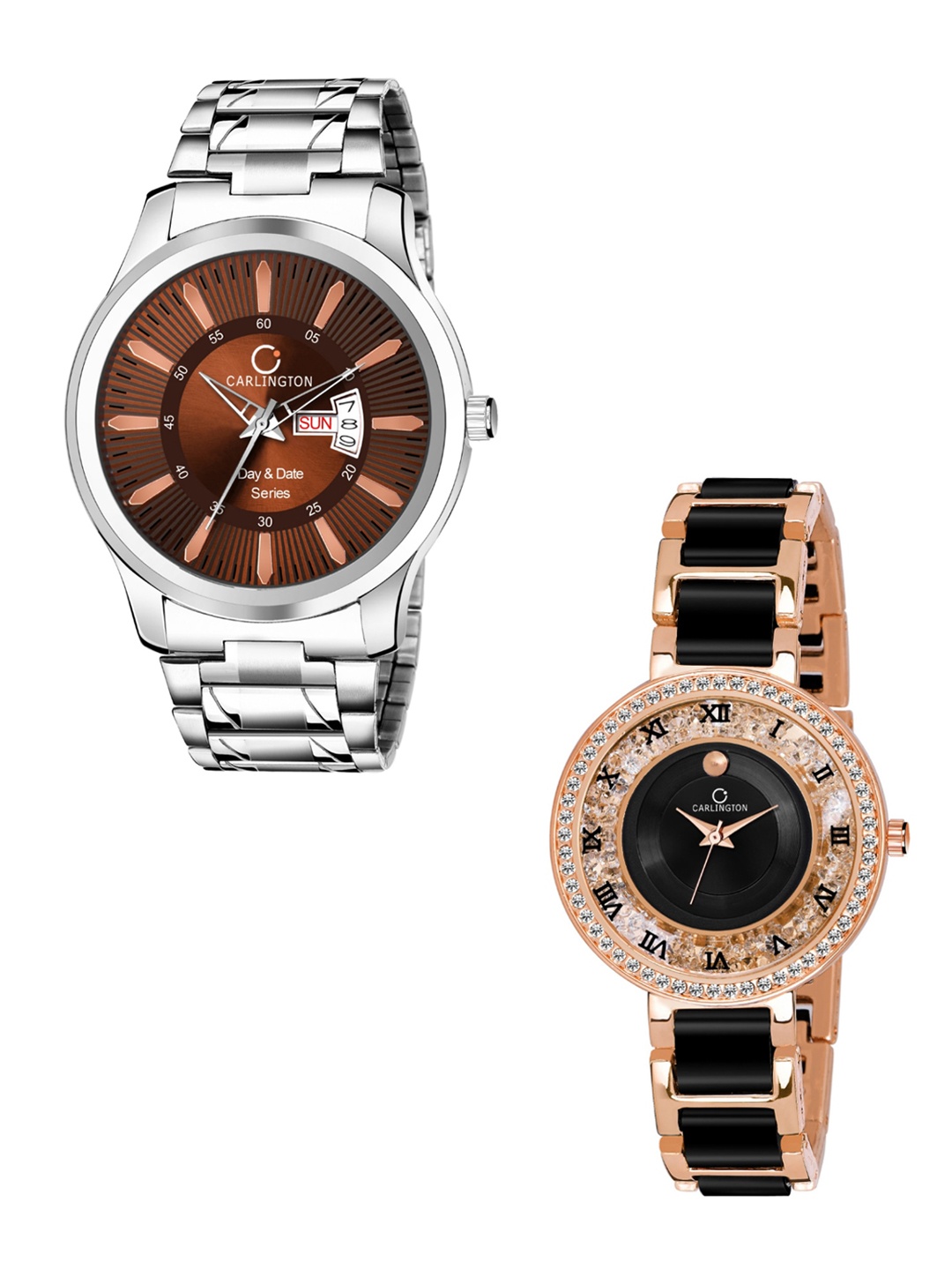 

CARLINGTON Unisex HIs & Her Gift Set Combo G-01 Analogue Watches, Brown