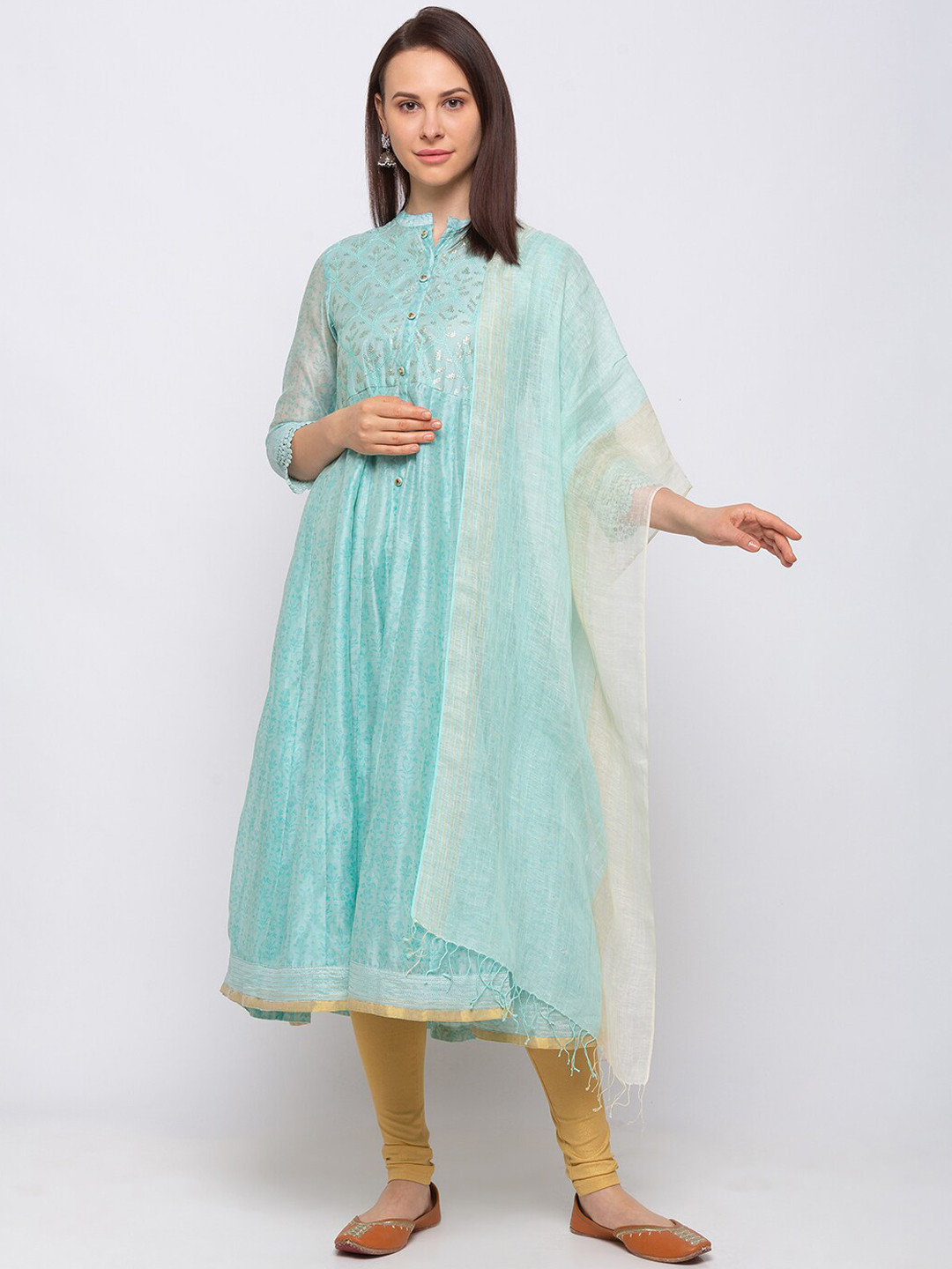 

Ethnicity Turquoise Blue Woven Design Dupatta