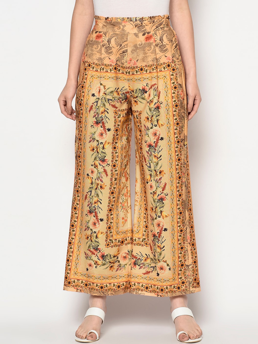 

BLANC9 Women Beige & Pink Printed Parallel Trousers