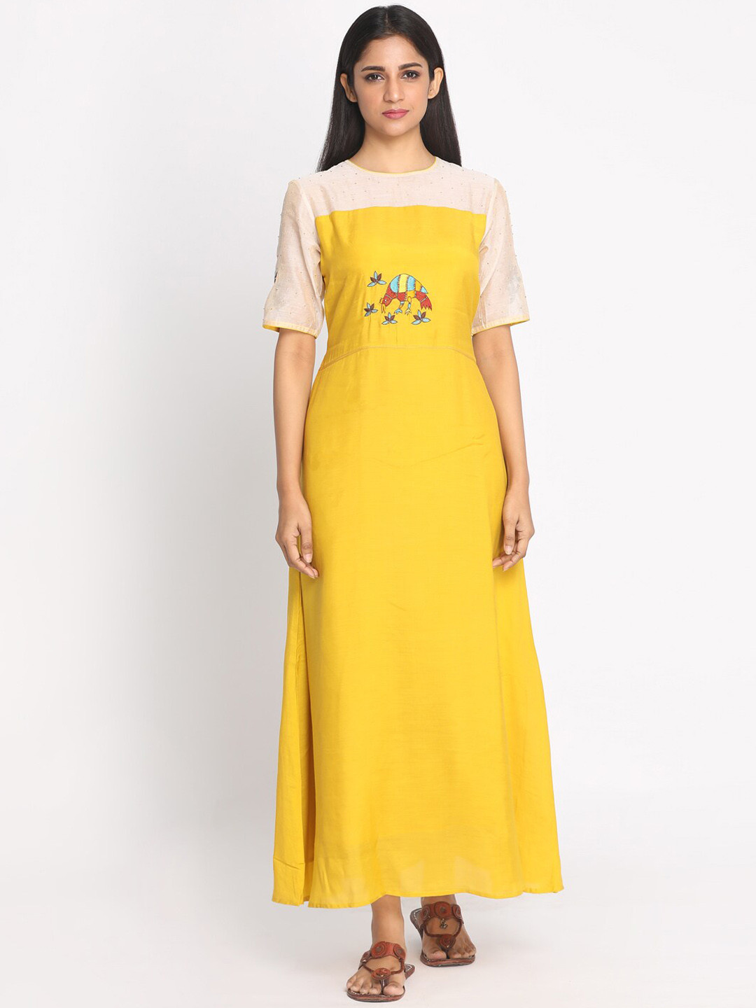 

Nakshi Women Yellow Solid Maxi Dress