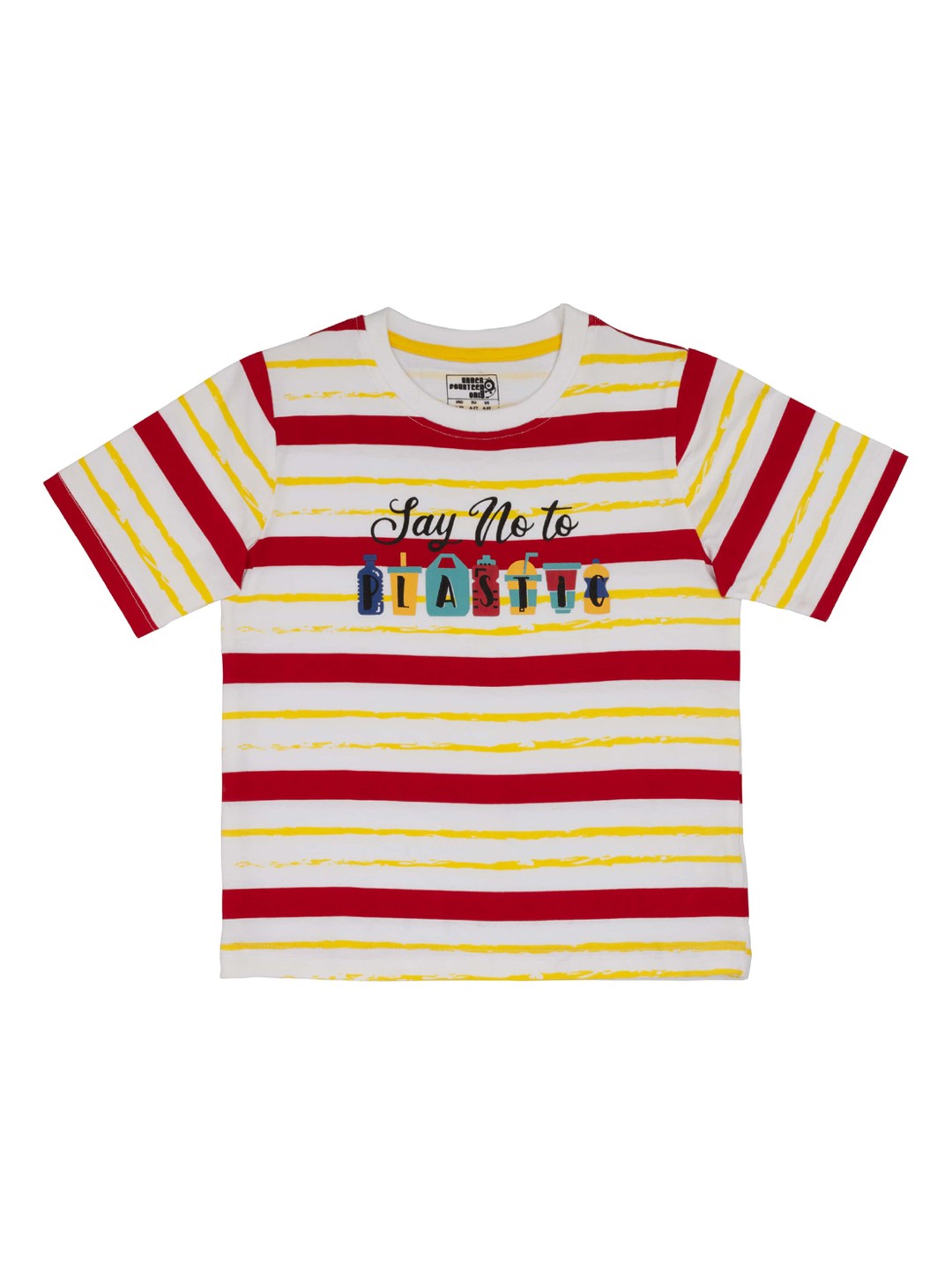 

UNDER FOURTEEN ONLY Boys Red Striped Round Neck T-shirt