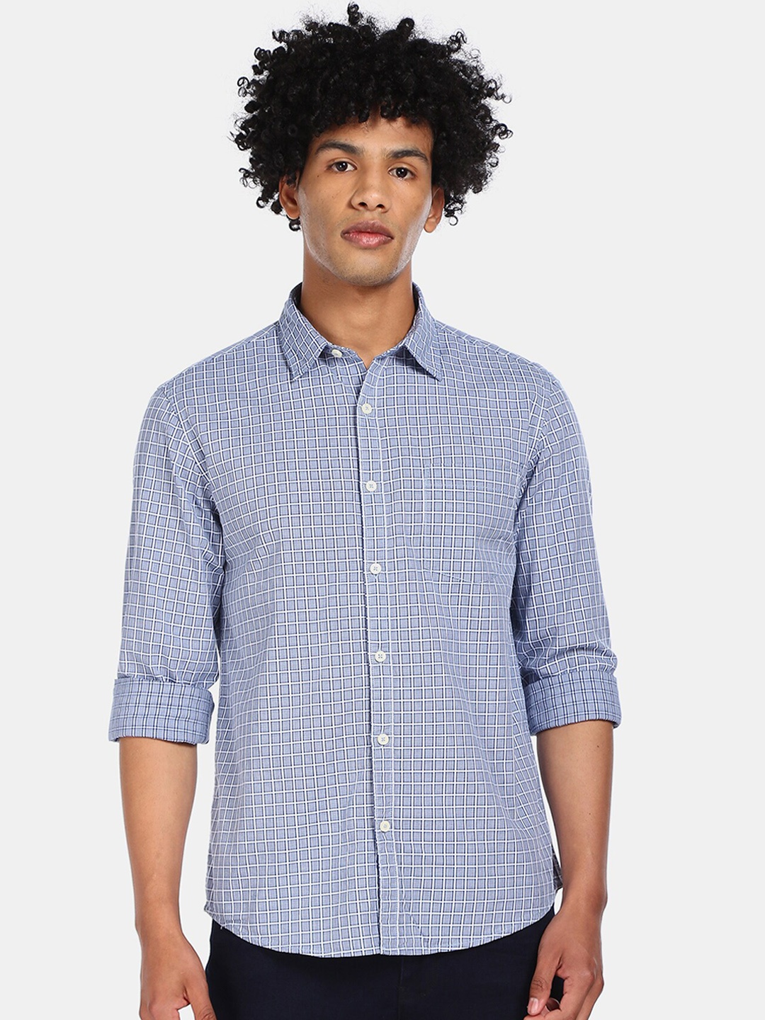 

Ruggers Men Blue Regular Fit Checked Casual Shirt