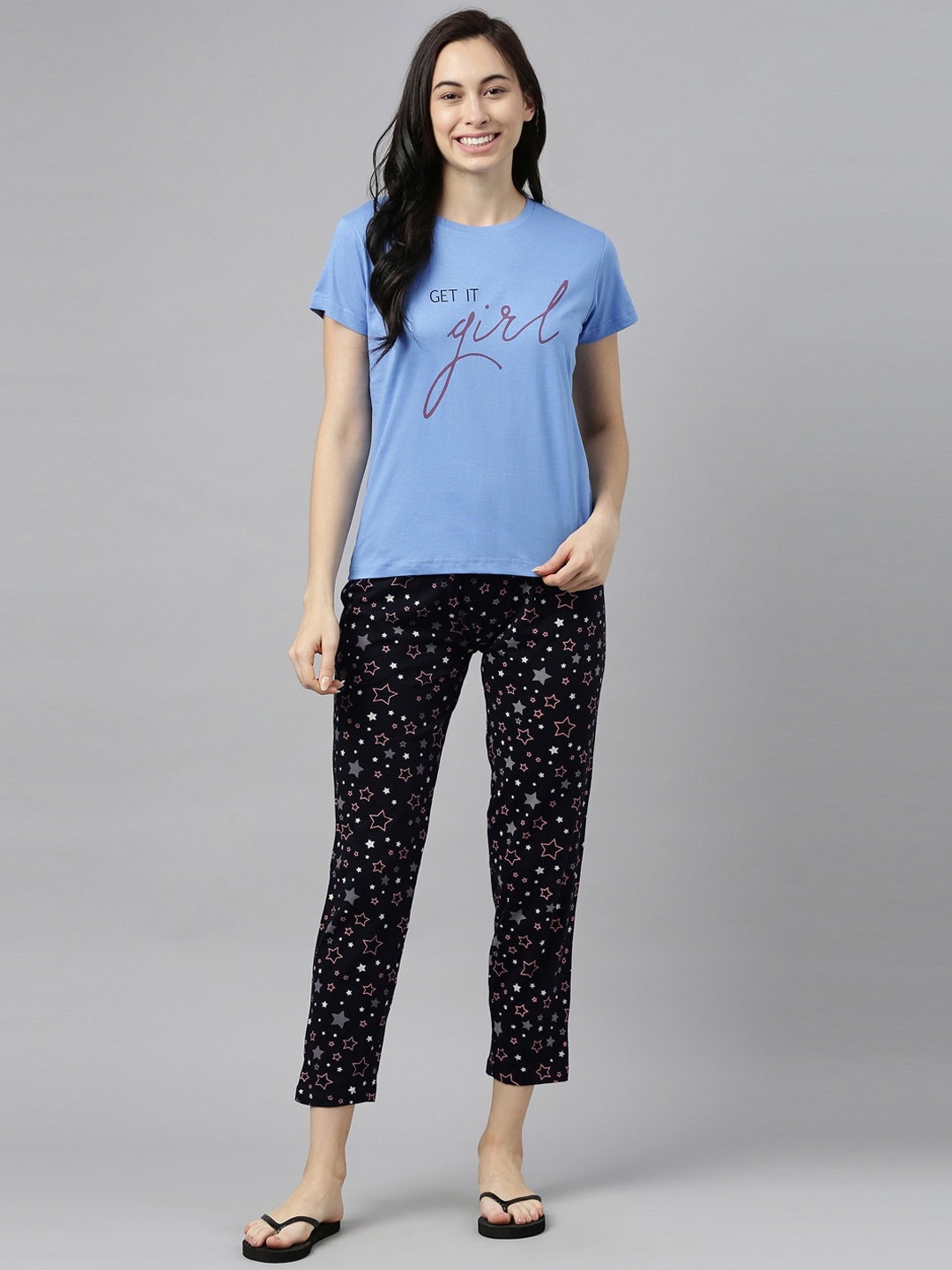 

Kryptic Women Blue Cotton Printed Night suit