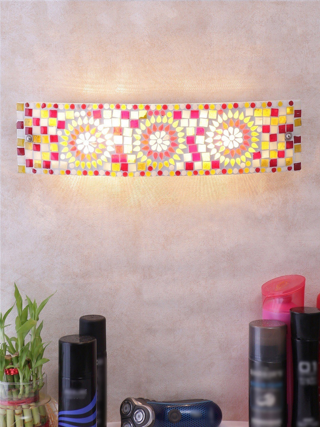 

Devansh White & Maroon Textured Mosaic Glass Bathroom Light