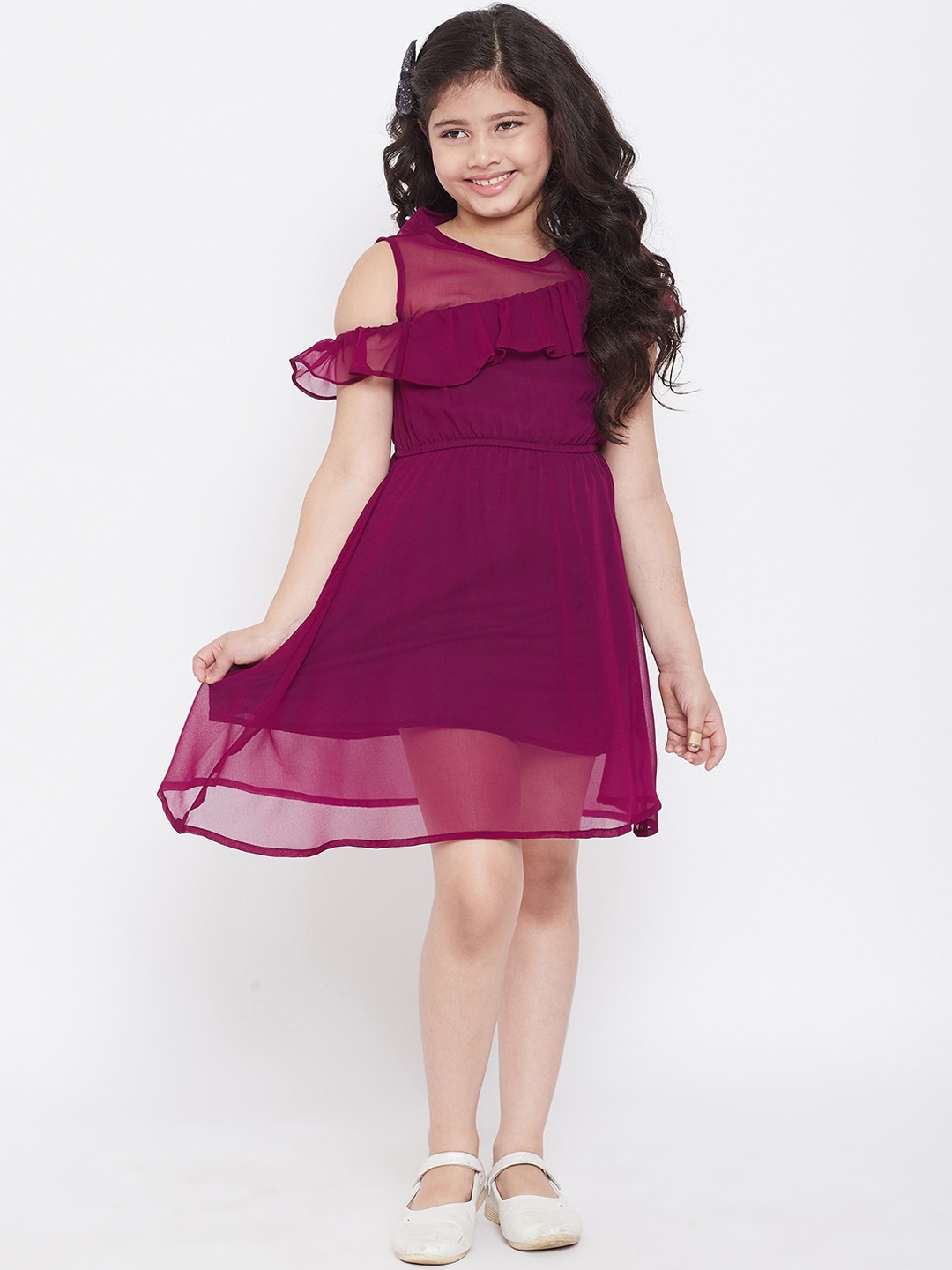 

Stylo Bug Girls Burgundy Solid Fit and Flare Dress