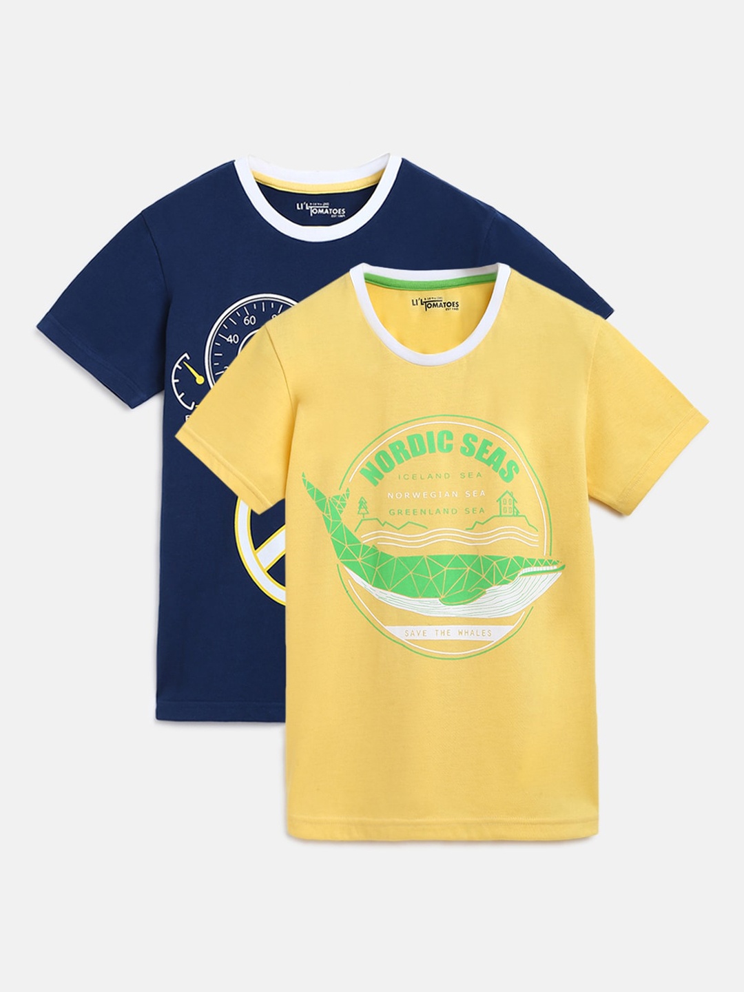 Lil Tomatoes Boys Blue Printed V-Neck T-shirt