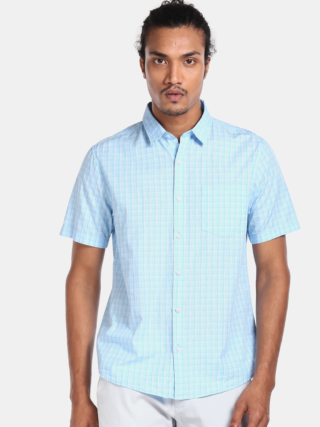 

Ruggers Men Blue Regular Fit Checked Casual Shirt