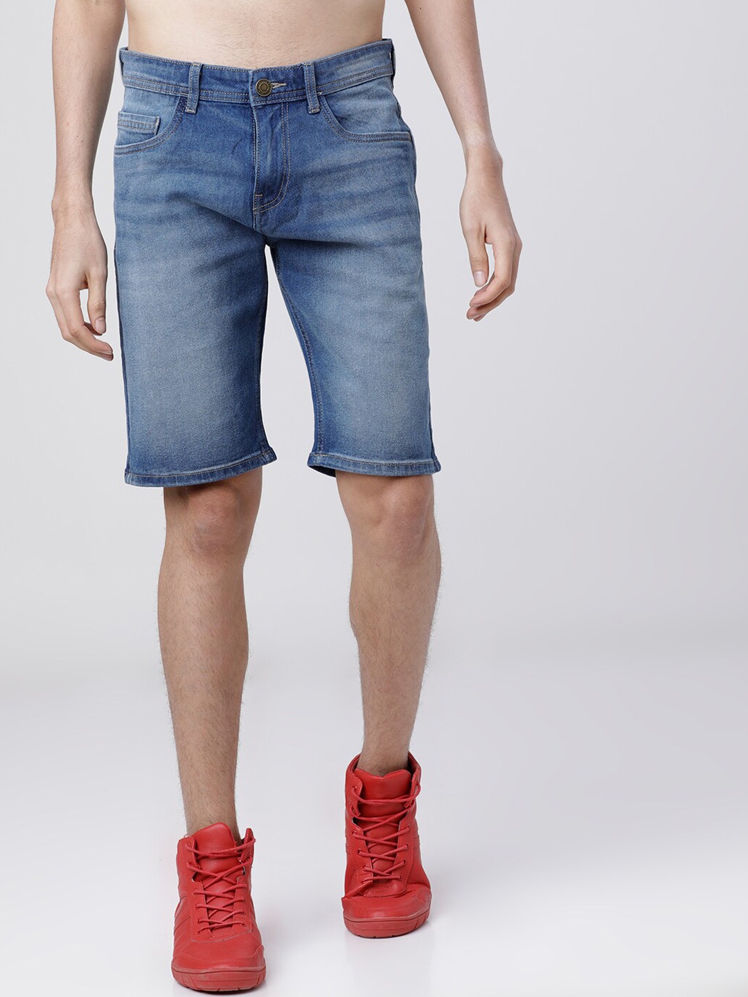 

HIGHLANDER Men Blue Solid Slim Fit Denim Shorts