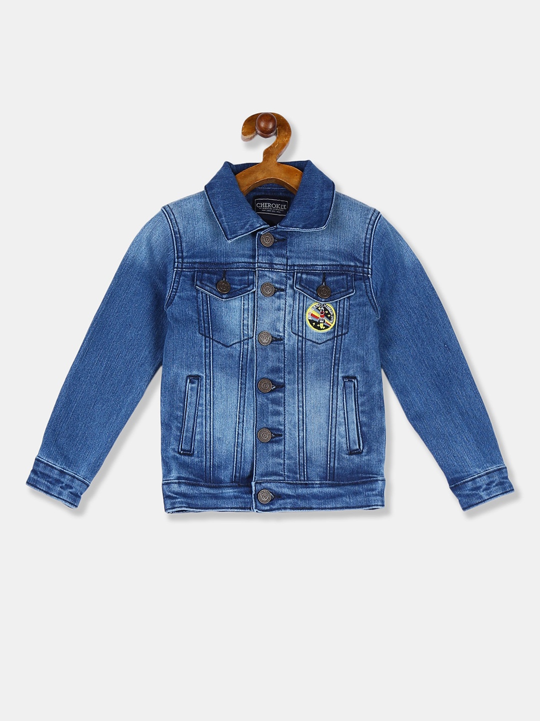 

Cherokee Boys Blue Solid Denim Jacket