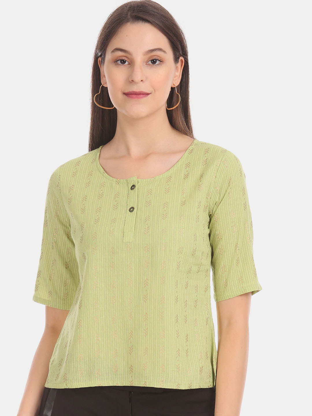 

Karigari Lime Green Self Design Top