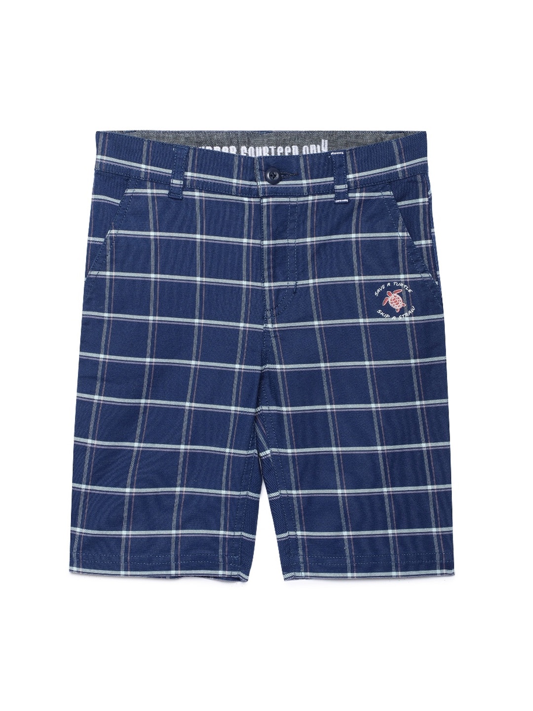 

UNDER FOURTEEN ONLY Boys Navy Blue Checked Regular Fit Regular Shorts