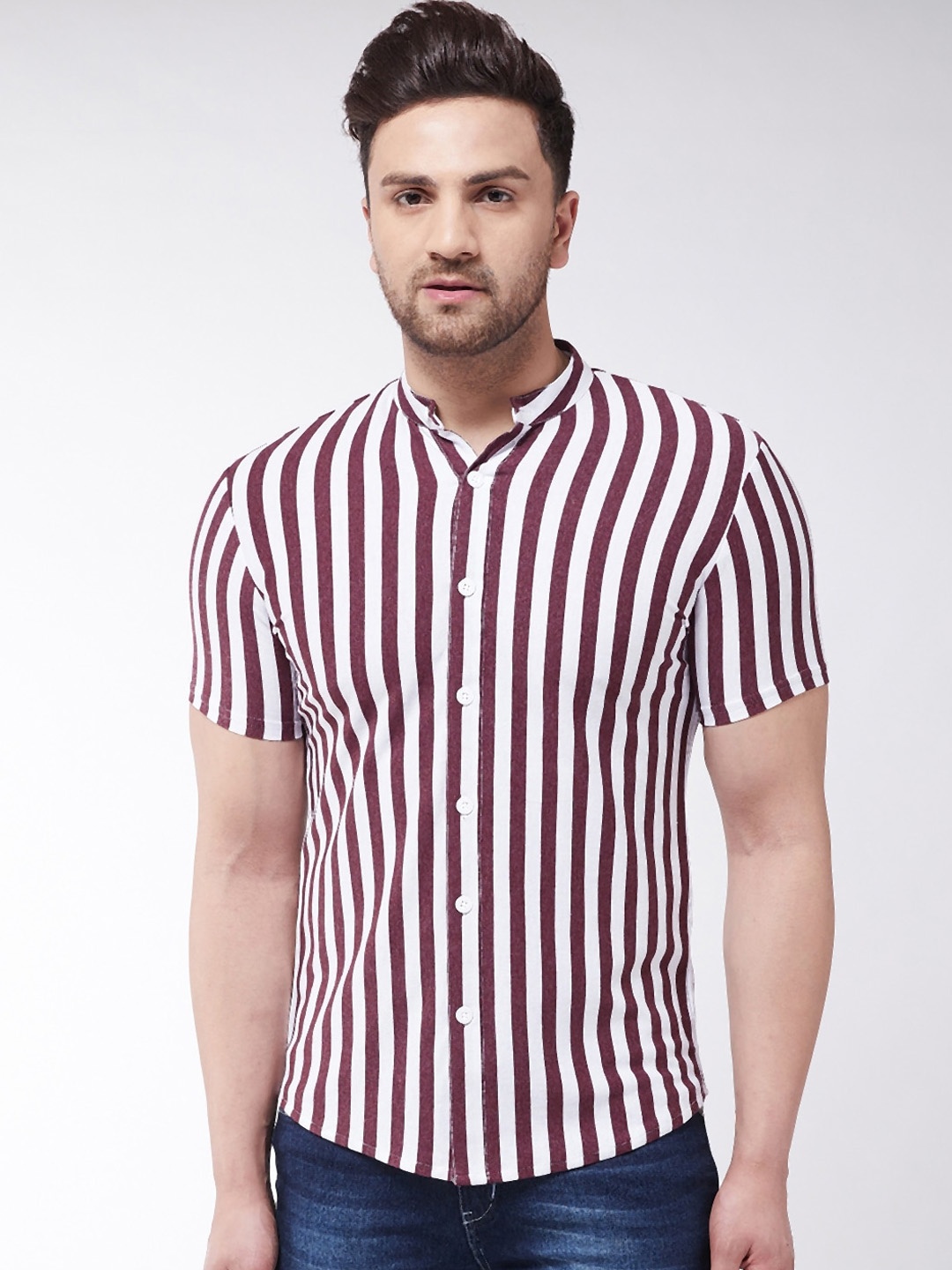 

GRITSTONES Men Maroon Regular Fit Striped Casual Shirt