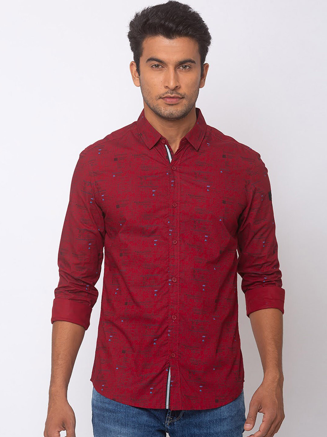 

SPYKAR Men Red Slim Fit Printed Casual Shirt