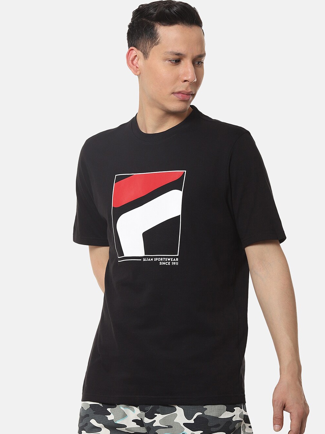 

FILA Men Black Printed Round Neck T-shirt