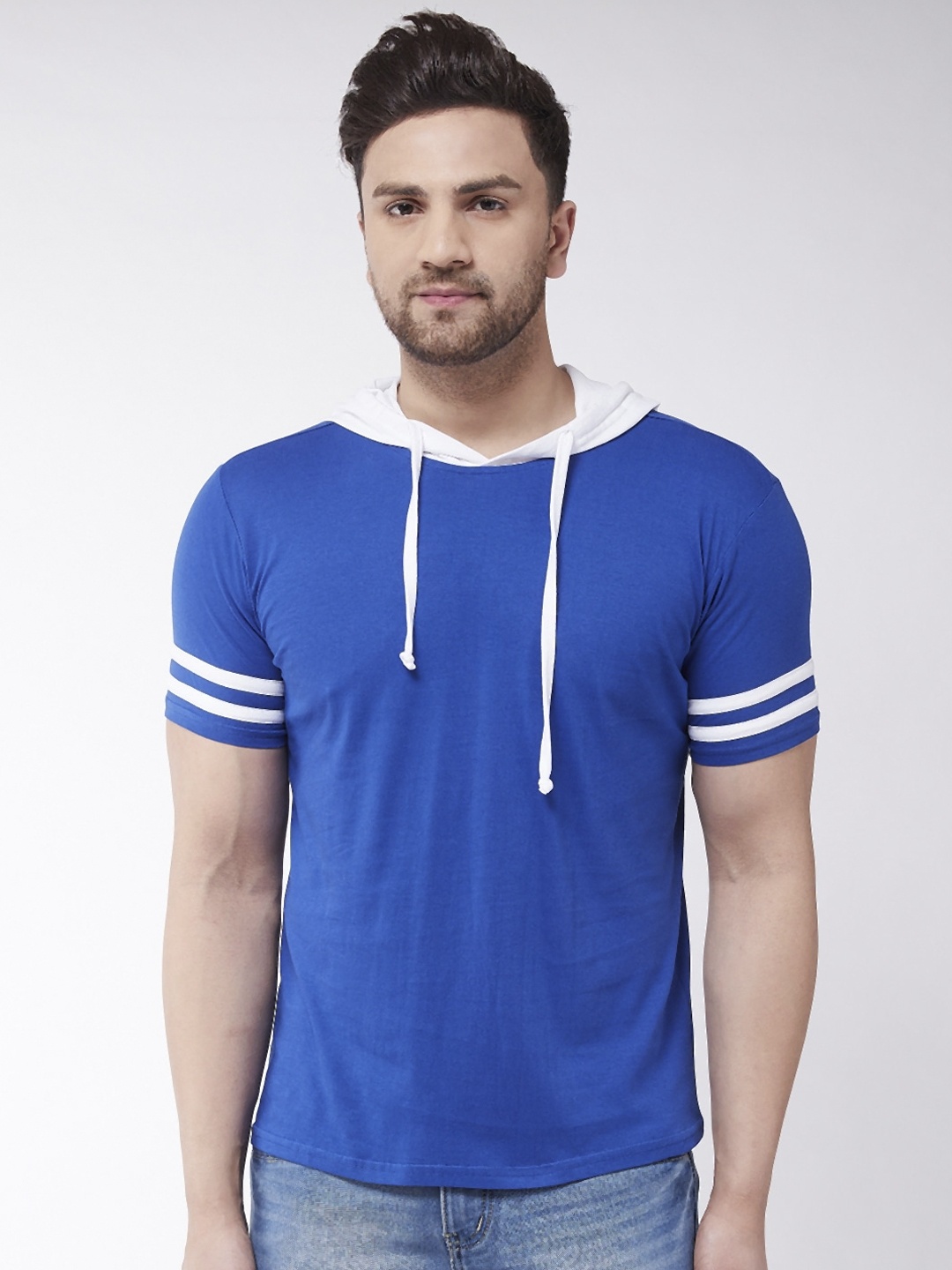 

GRITSTONES Men Blue Solid Hood T-shirt