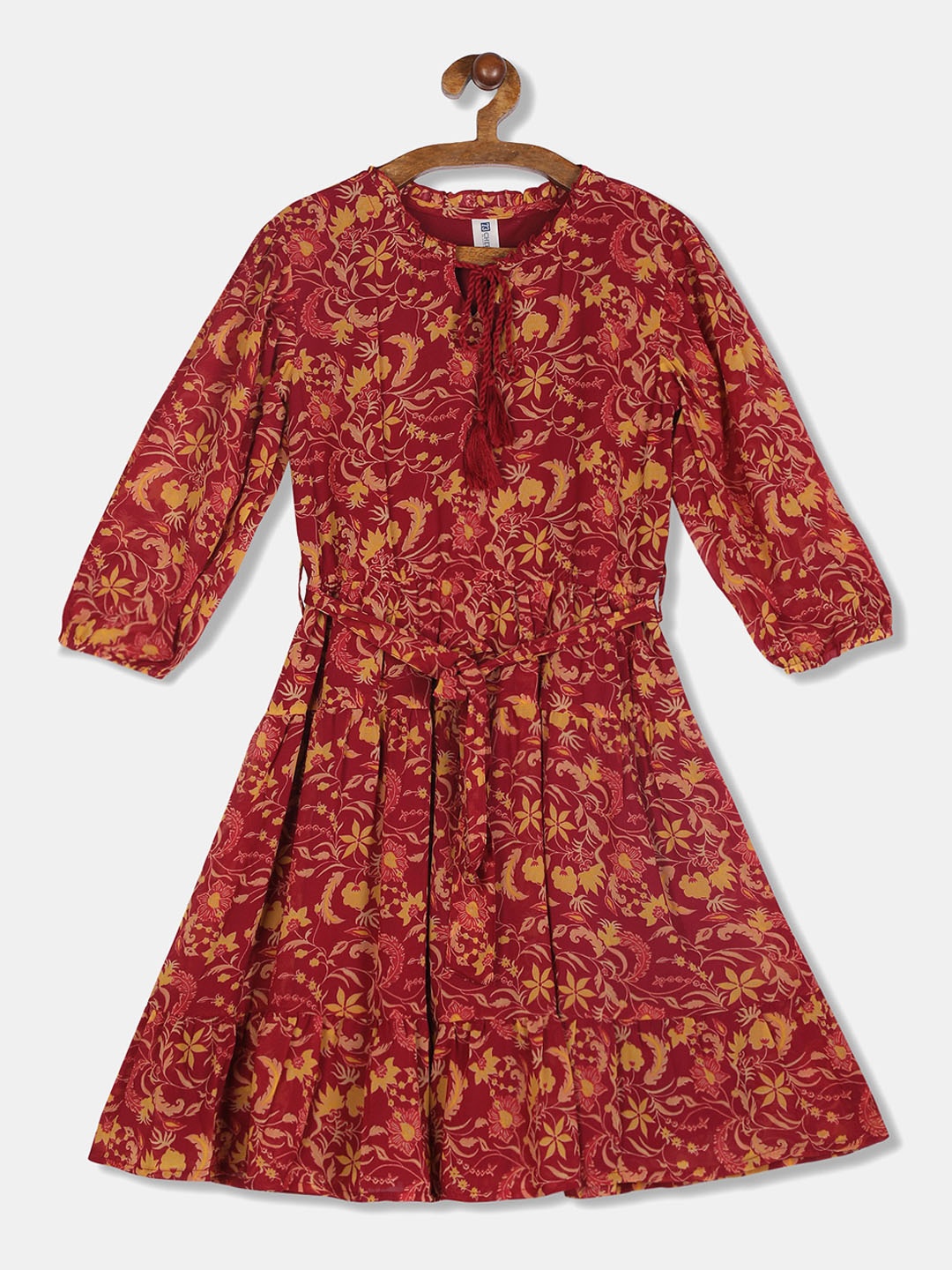 

Cherokee Girls Maroon Printed Fit and Flare Dress
