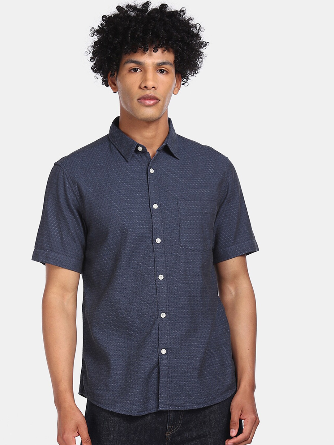 

Ruggers Men Navy Blue Regular Fit Self Design Casual Shirt