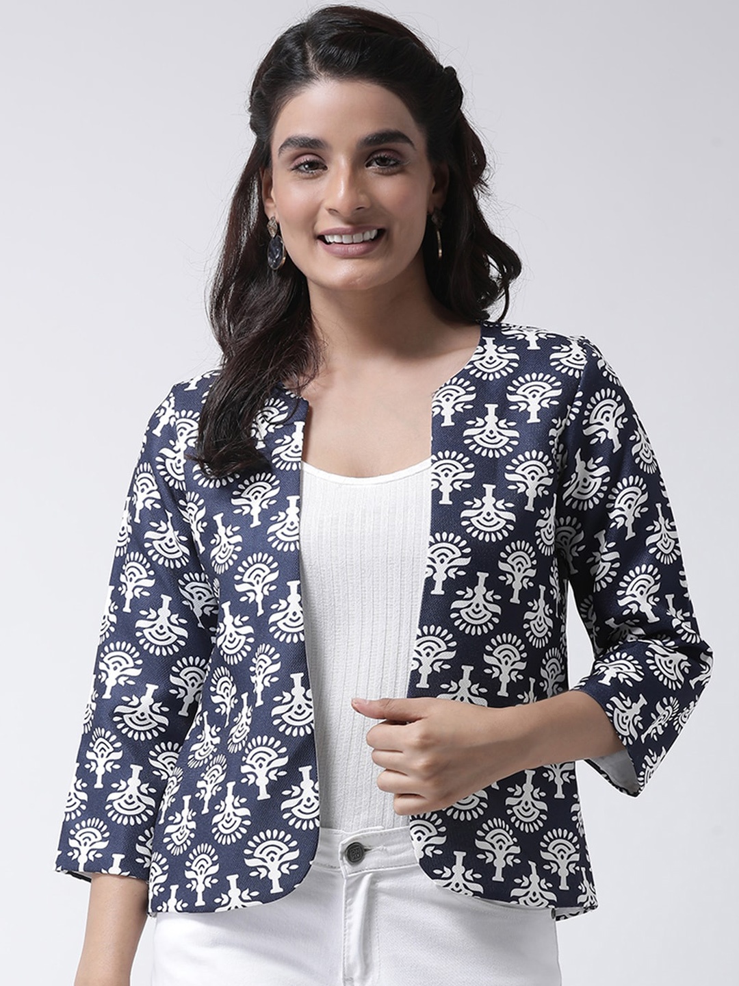 

Hangup Women Navy Blue Printed Lightweight Tailored Jacket