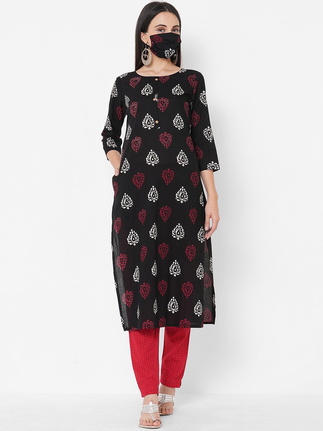 

Fashor Women Black Ethnic Motifs Printed Kurta