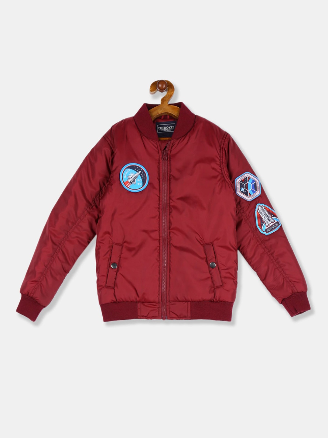 

Cherokee Boys Maroon Solid Bomber Jacket