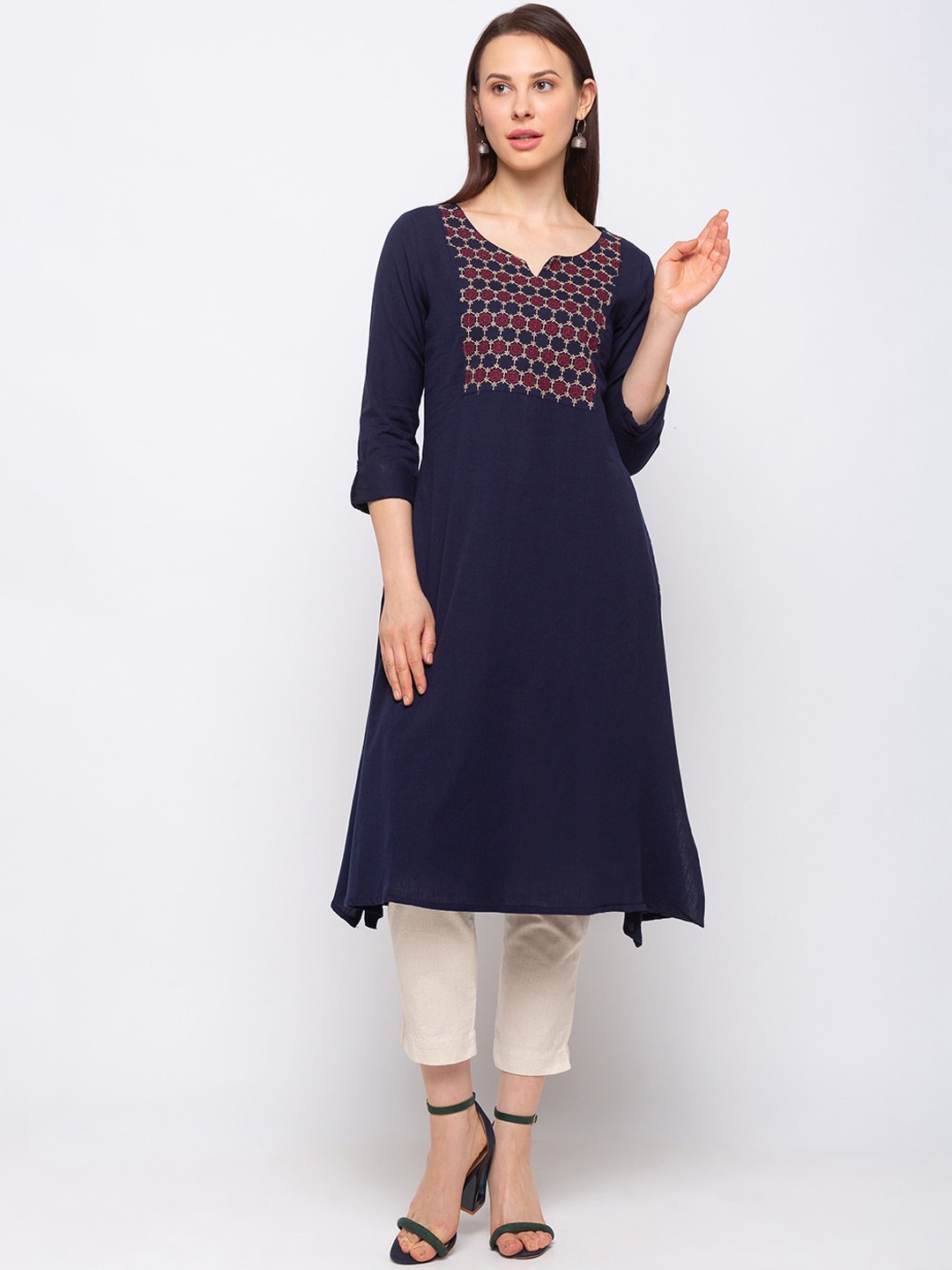 

Ethnicity women navy blue yoke design kurta