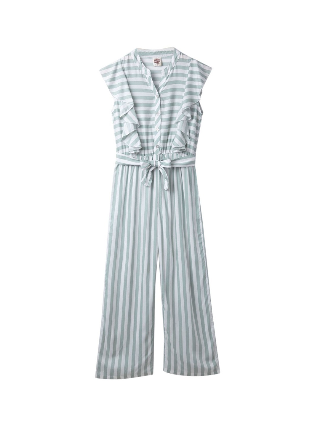 Cub McPaws Girls White & Green Striped Basic Jumpsuit