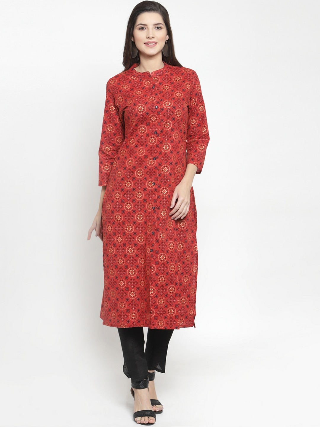 

The Kurta Express Women Red Ethnic Motifs Printed Straight Kurta