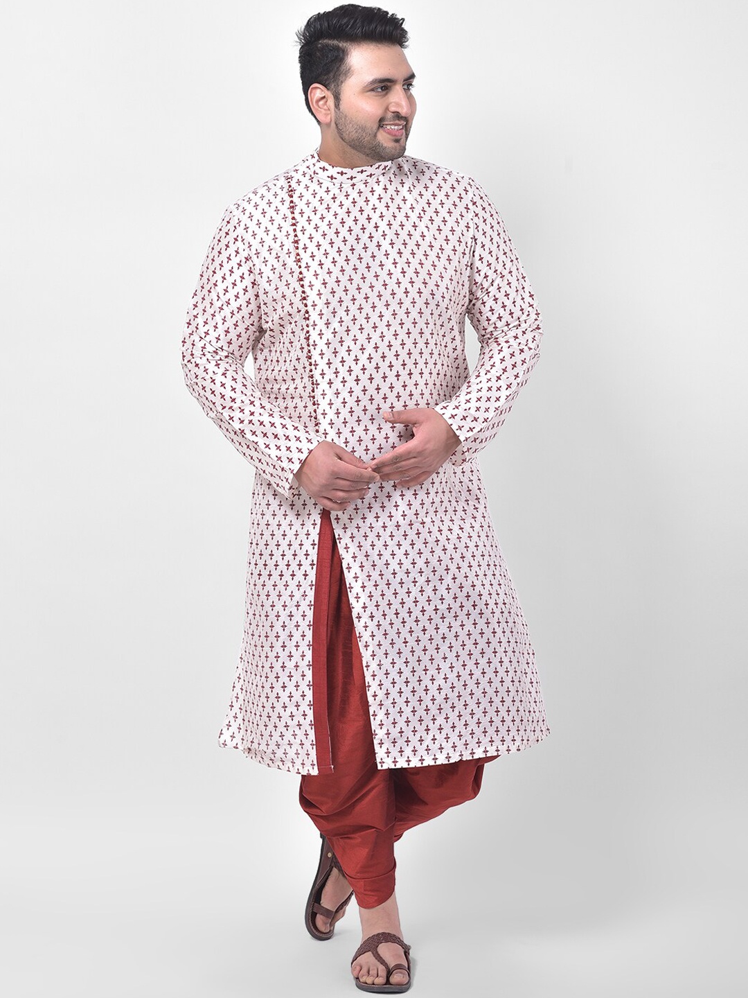 

DEYANN PLUS Men Off White & Red Ethnic Motifs Printed Kurta