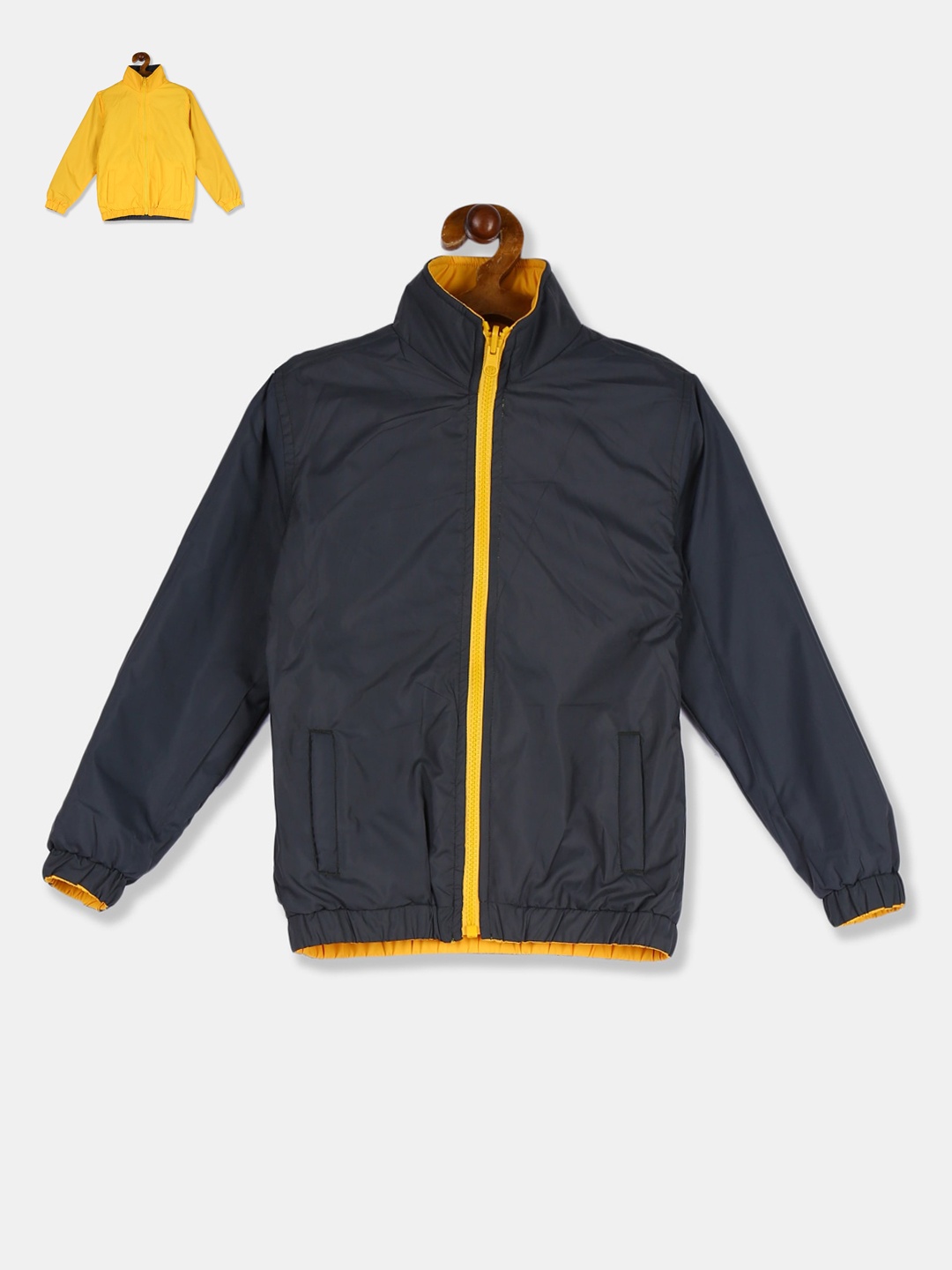 

Cherokee Boys Black & Yellow Solid Reversible Open Front Jacket