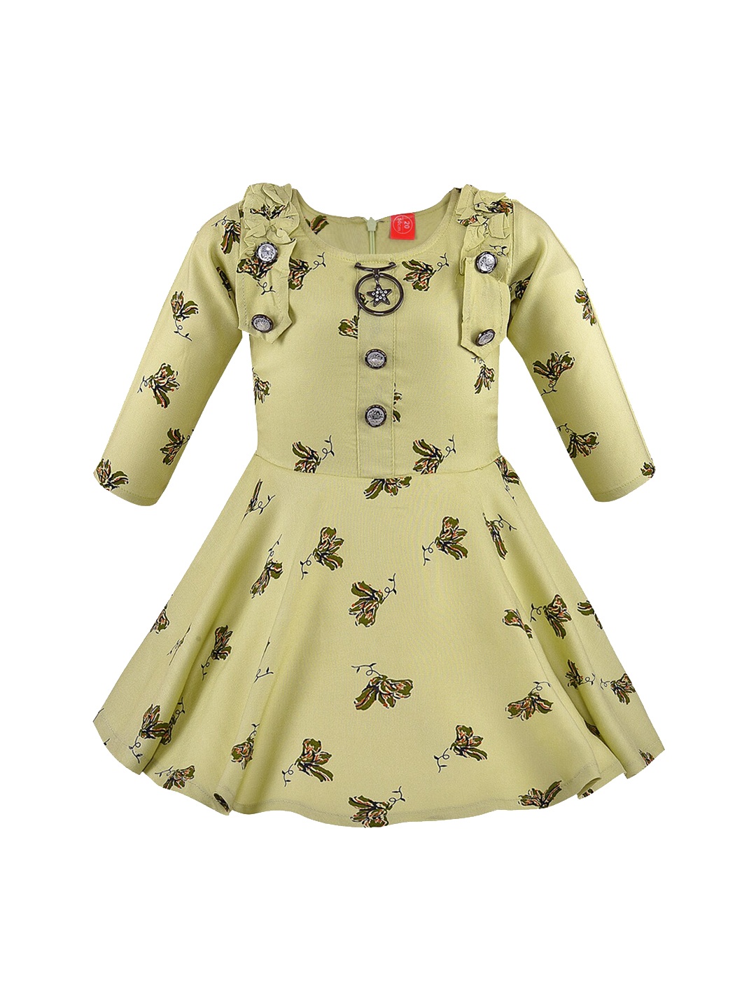 

Wish Karo Girls Green Printed Fit and Flare Dress