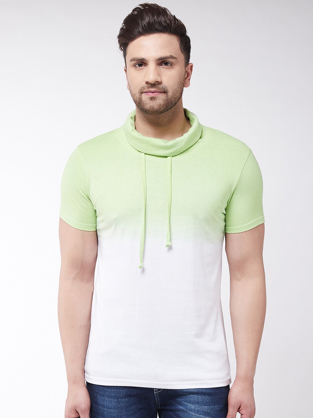 

GRITSTONES Men Green& White Dyed High Neck T-shirt