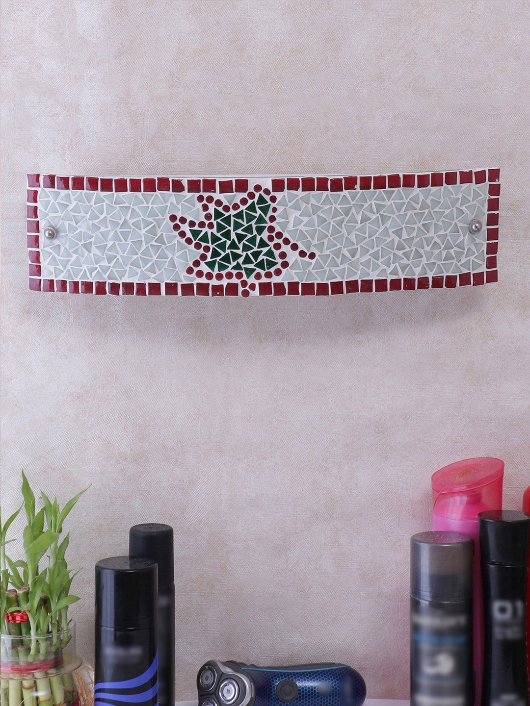 

Devansh White & Maroon Textured Mosaic Glass Bathroom Light