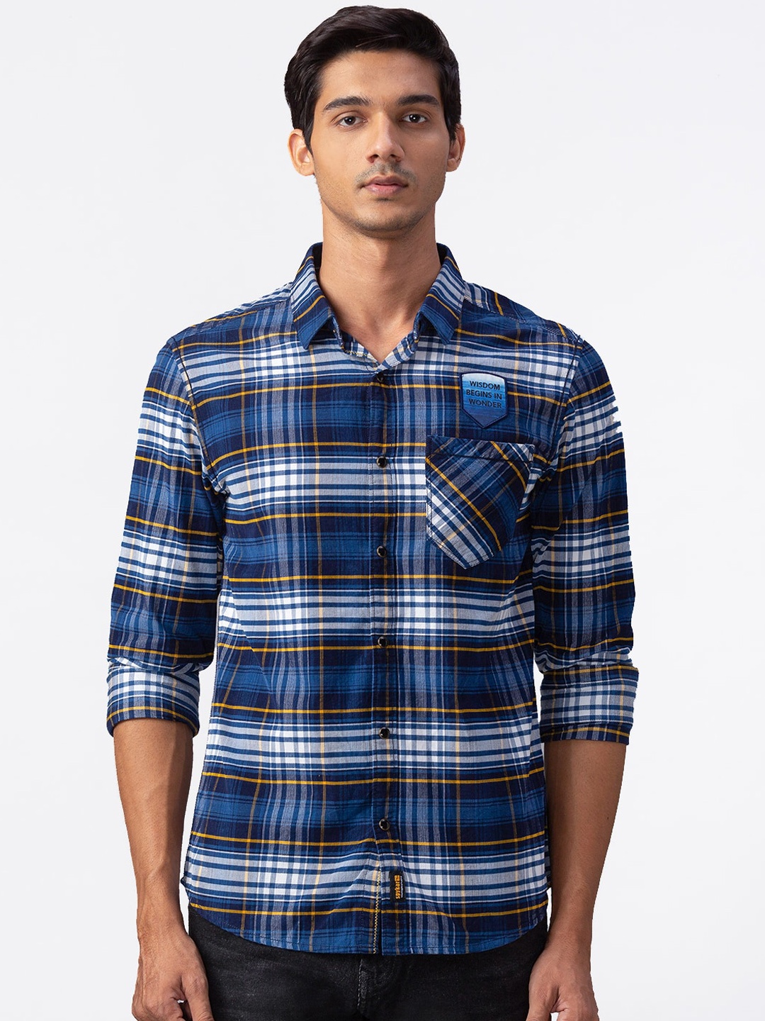 

SPYKAR Men Blue & White Slim Fit Checked Casual Shirt