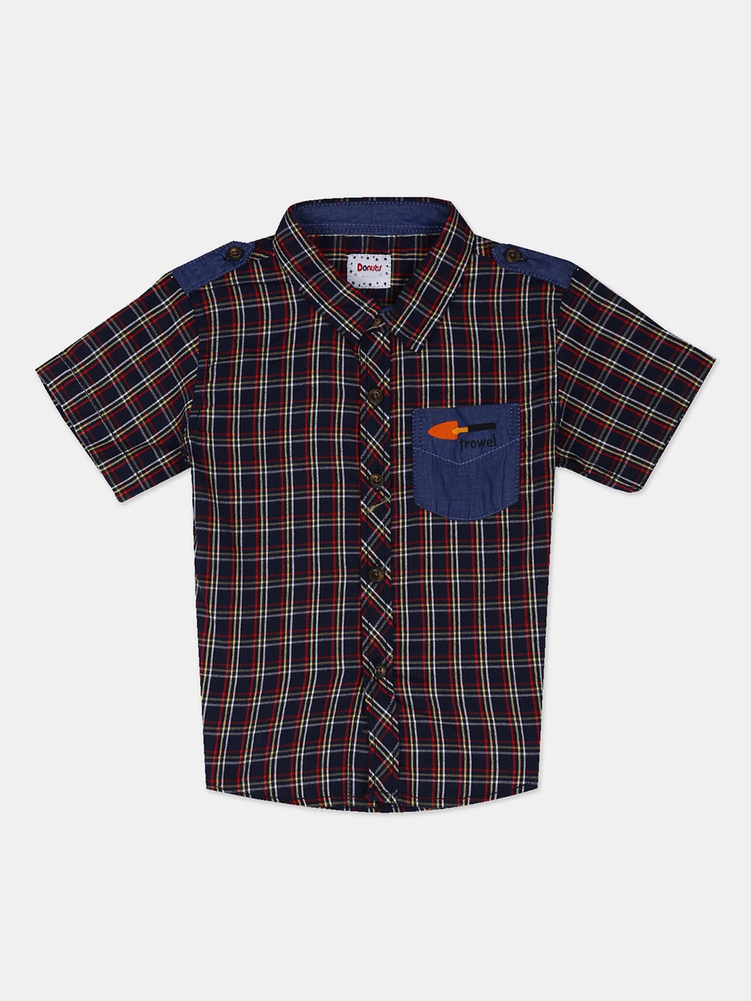 

Donuts Boys Navy Blue Regular Fit Checked Casual Shirt