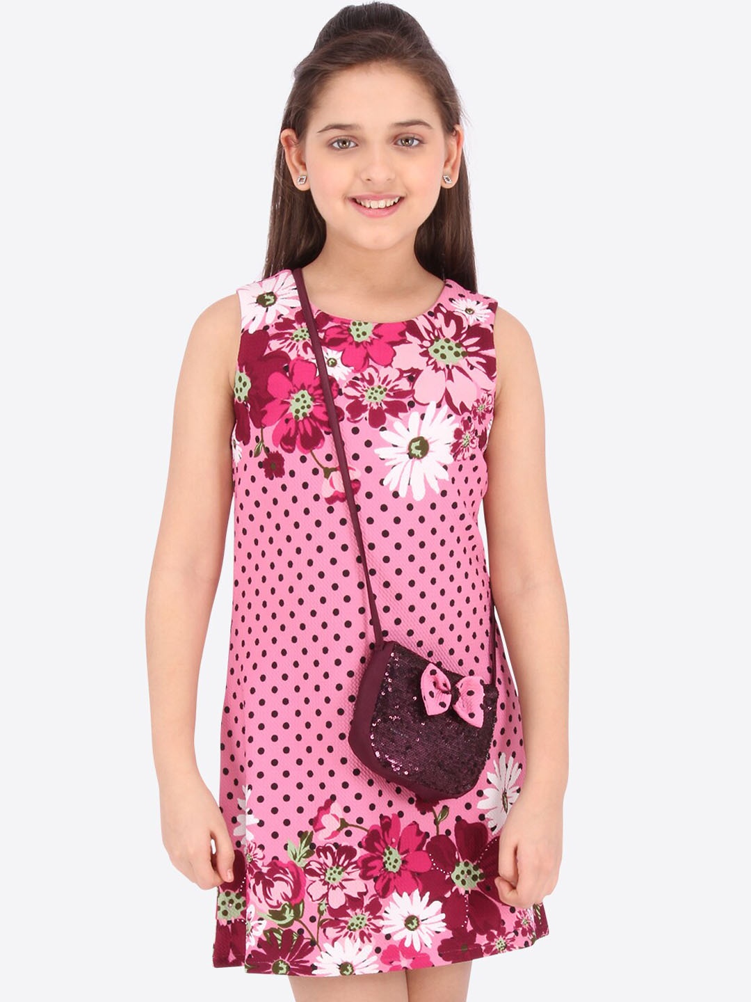 

CUTECUMBER Girls Pink Printed A-Line Dress