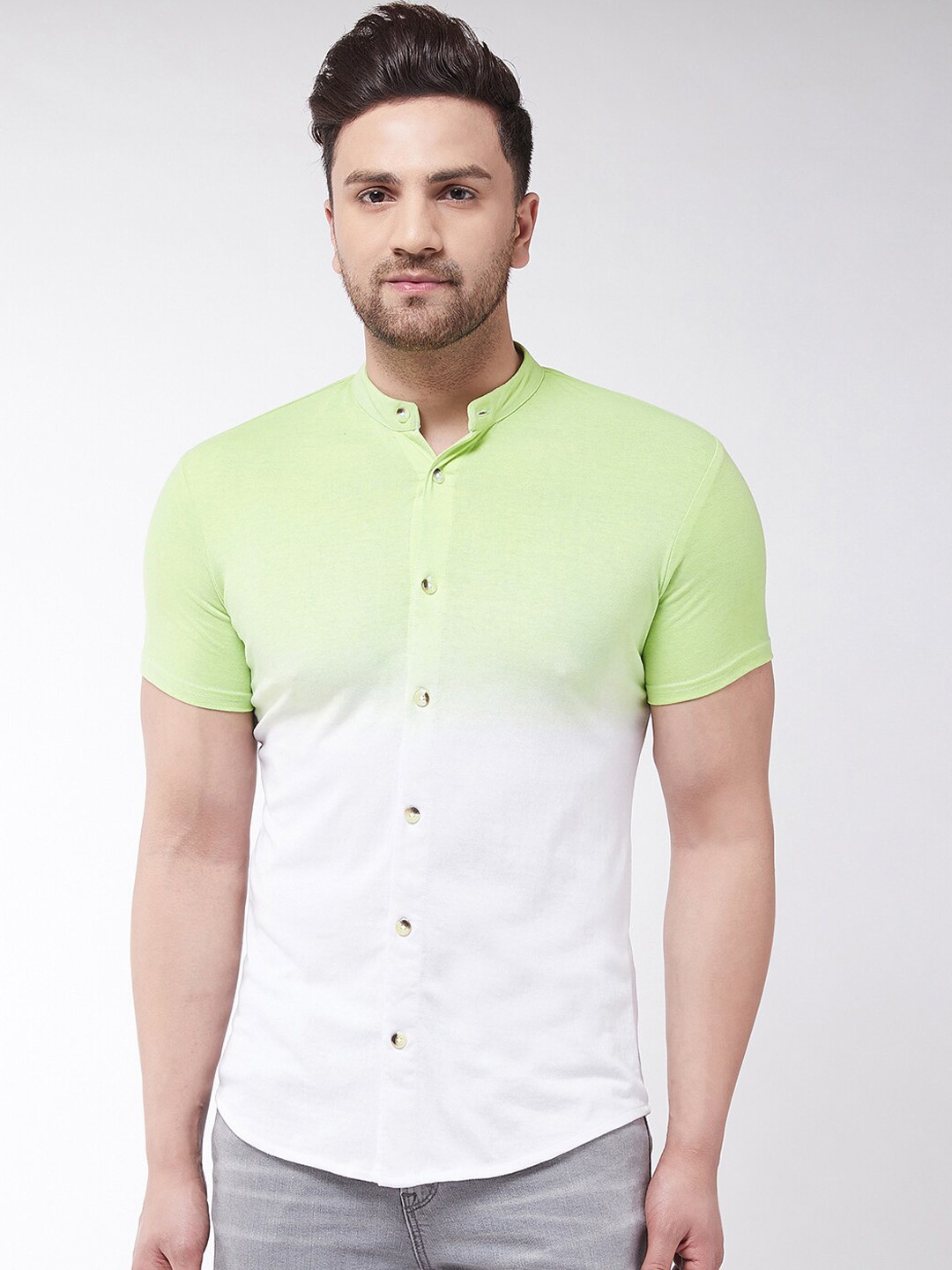 GRITSTONES Men White Regular Fit Solid Casual Shirt
