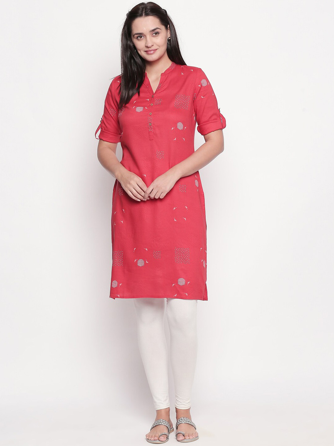 

RANGMANCH BY PANTALOONS Women Red Printed Straight Kurta