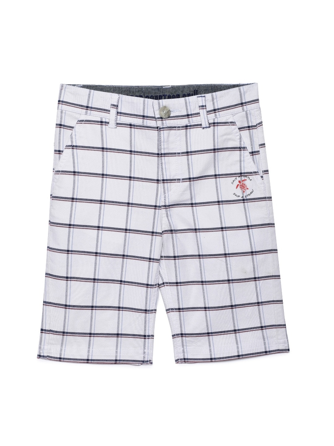 

UNDER FOURTEEN ONLY Boys White Checked Regular Fit Regular Shorts