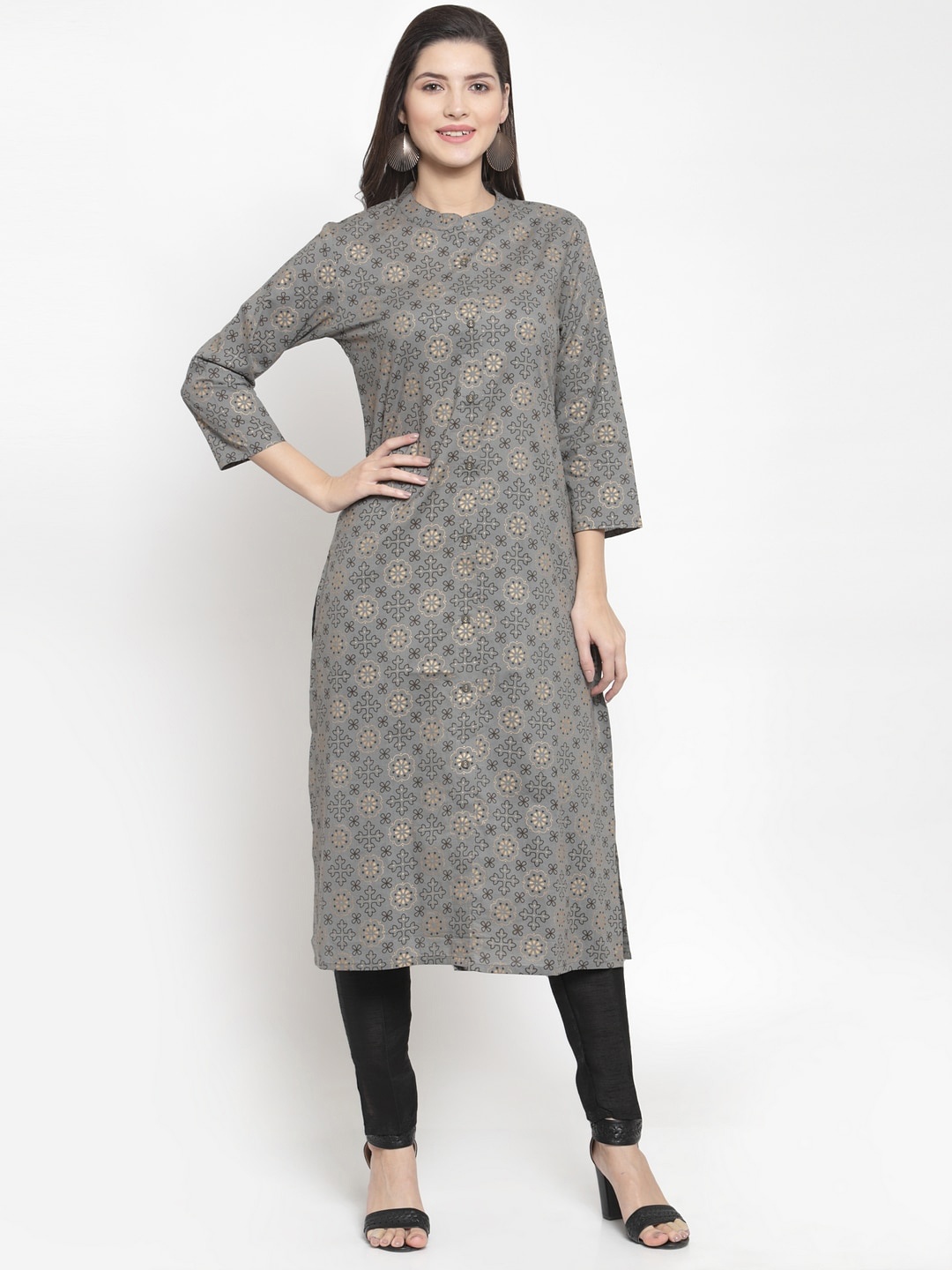 

The Kurta Express Women Grey Ethnic Motifs Printed Kurta