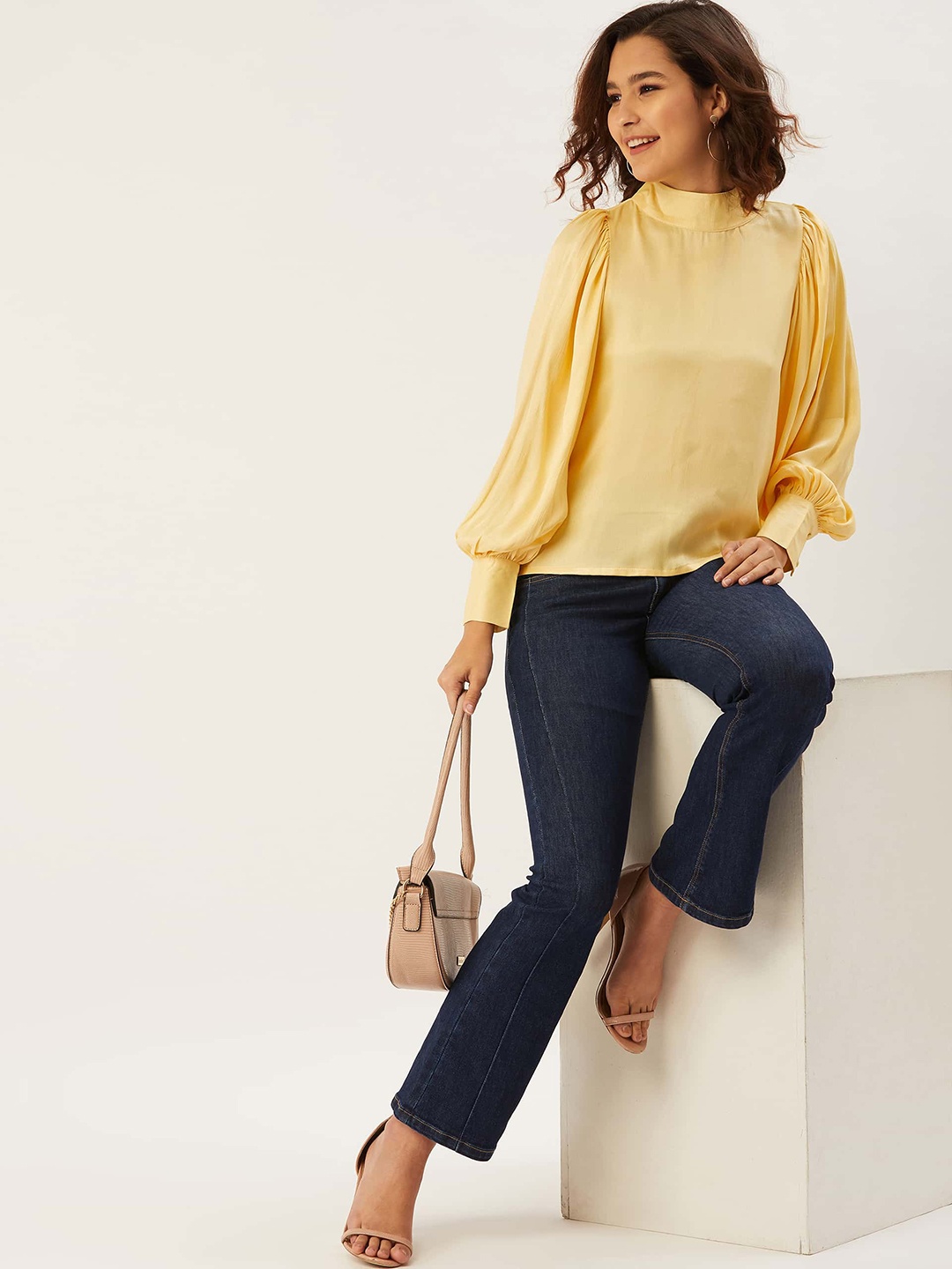 

Anvi be yourself Yellow Puff Sleeves Regular Top