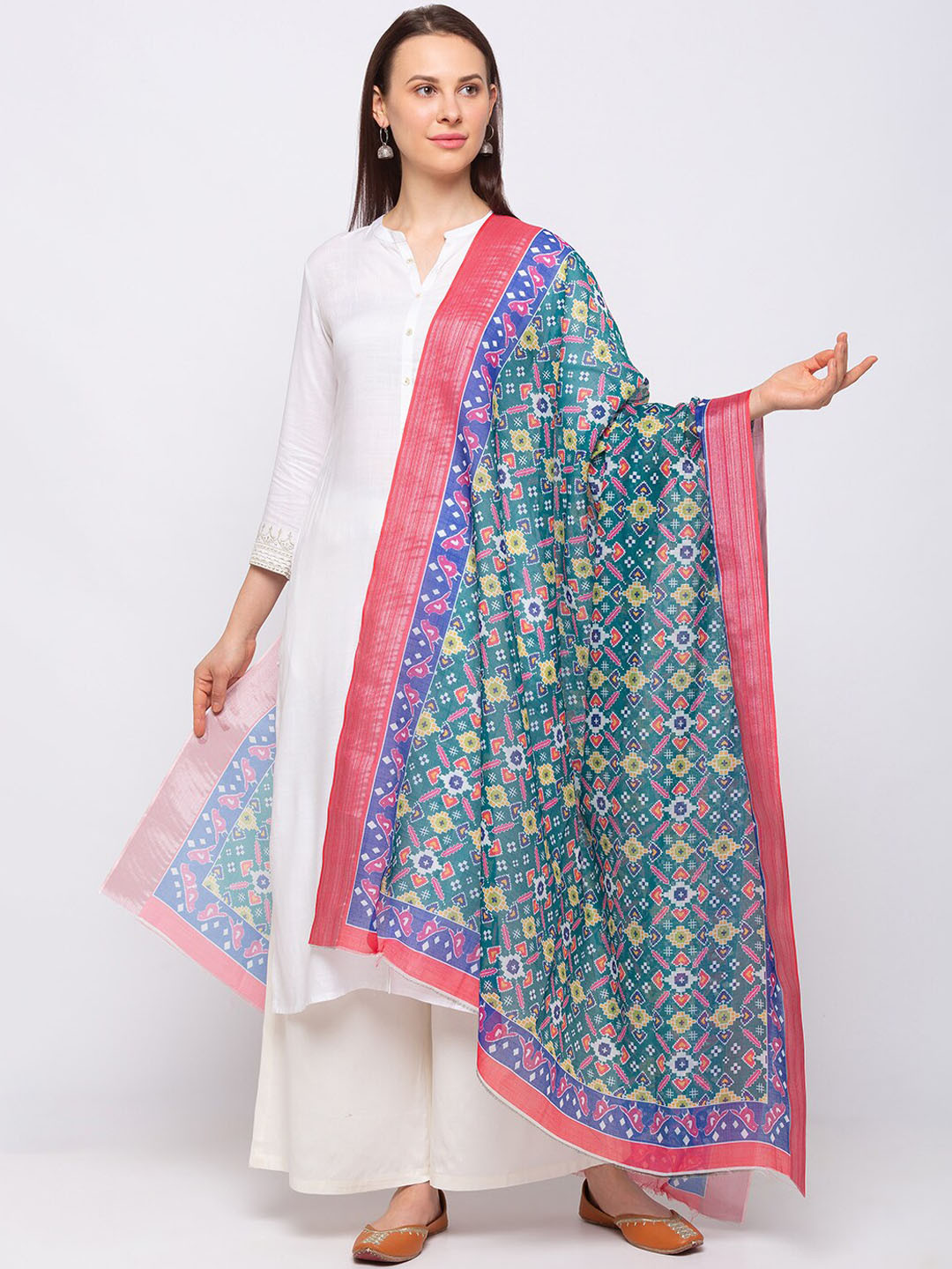 

Ethnicity Green & Blue Printed Dupatta