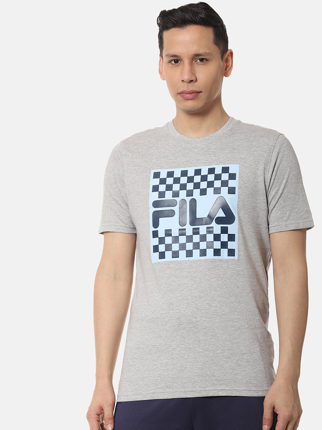 

FILA Men Grey Melange Printed Round Neck T-shirt