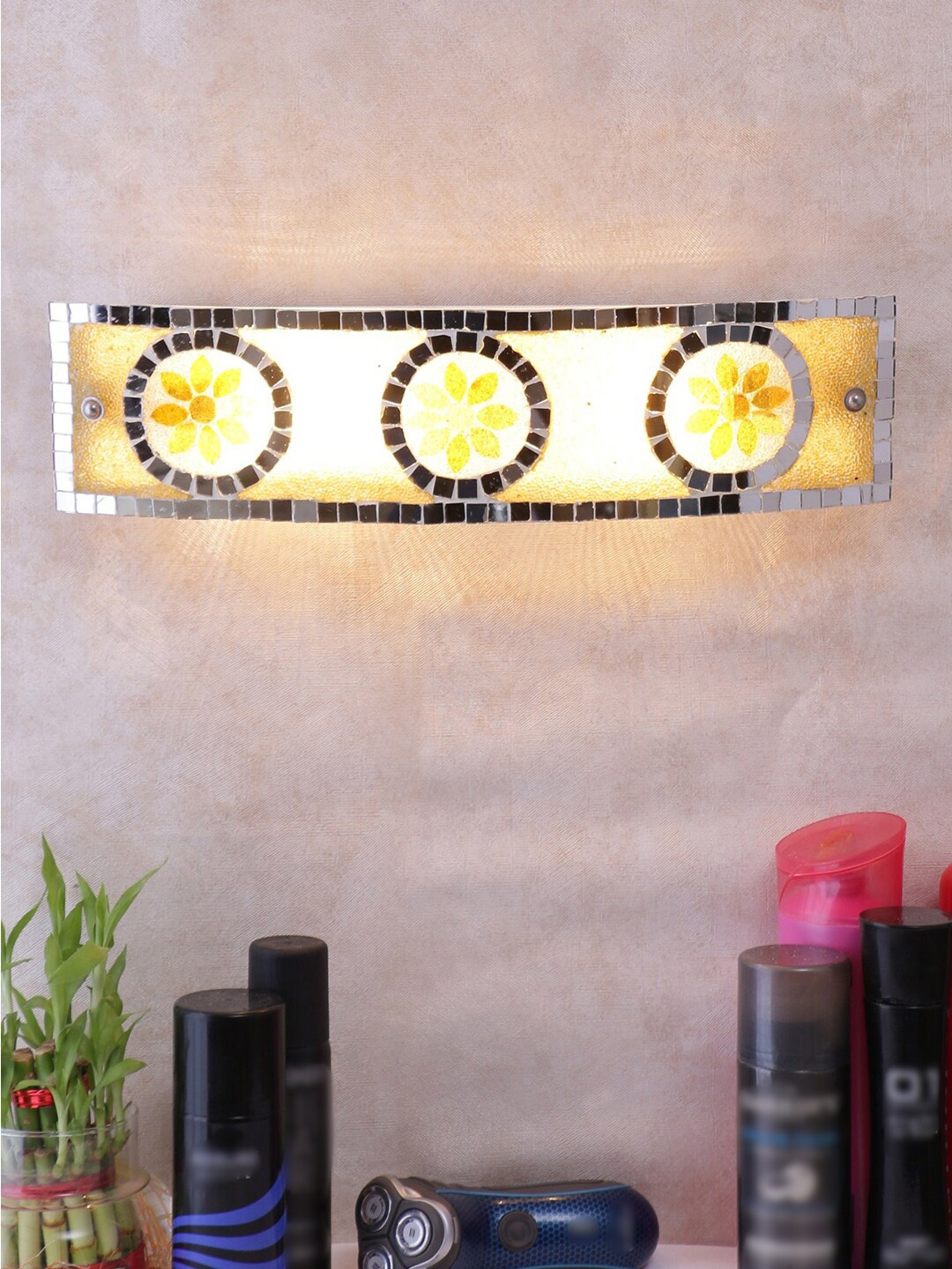 

Devansh Gold-Toned Textured Mosaic Glass Bathroom Light