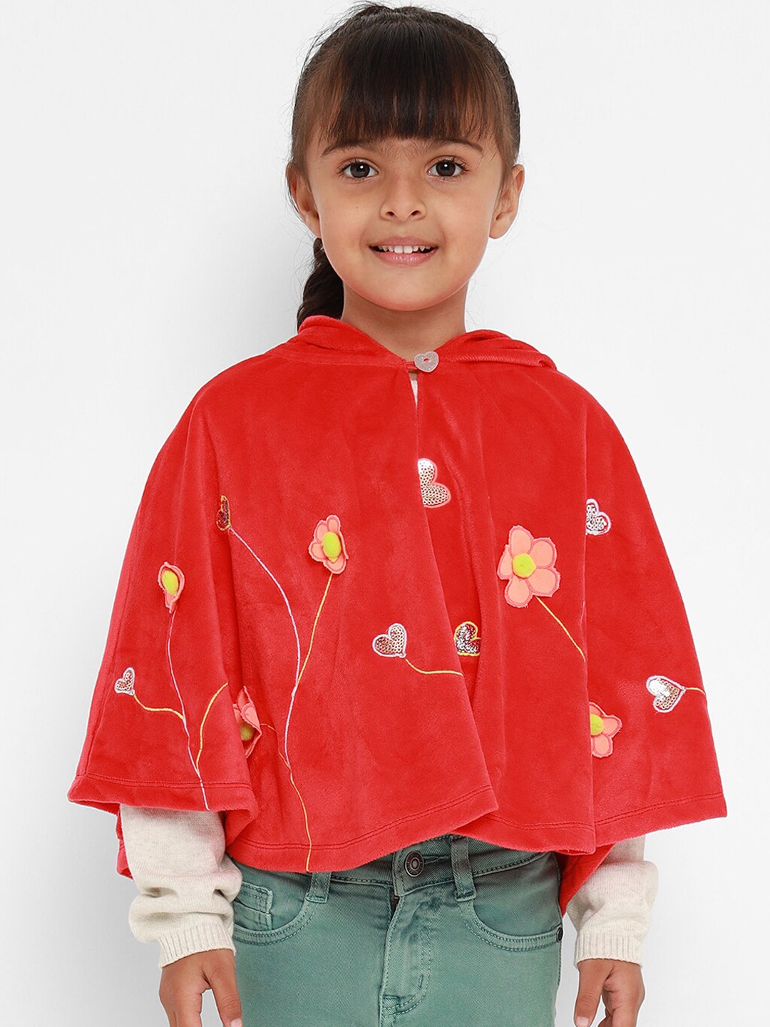 

Nauti Nati Girls Red & Pink Embellished Hooded Sweatshirt