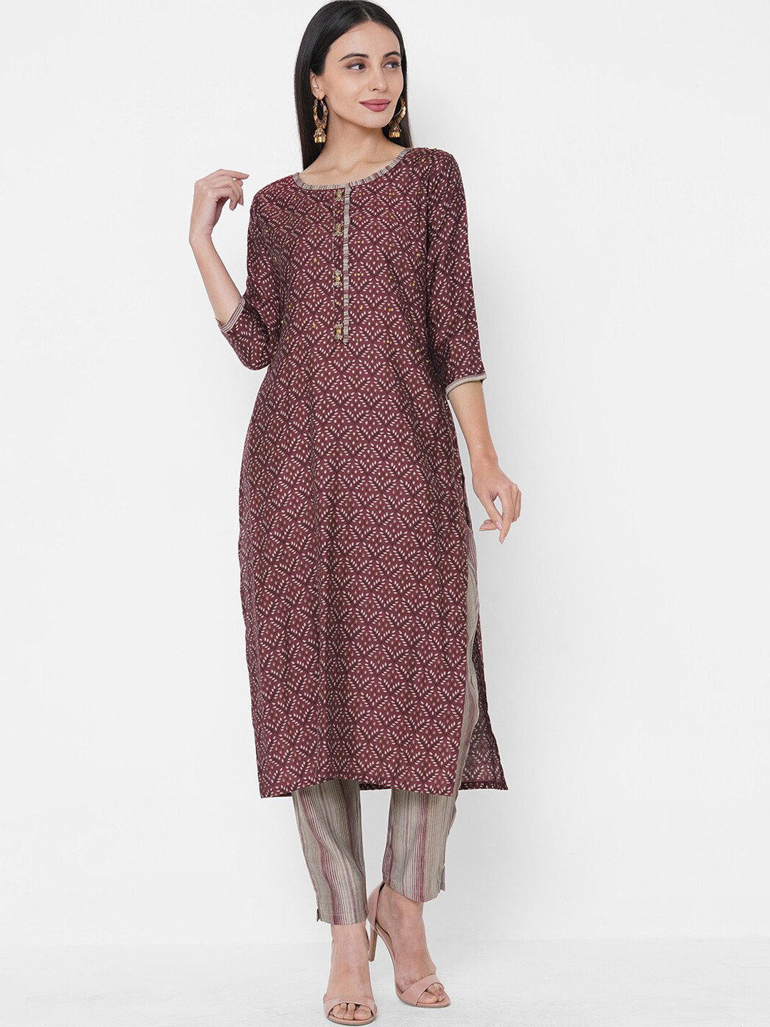 

FASHOR Women Burgundy Printed Kurta with Palazzos